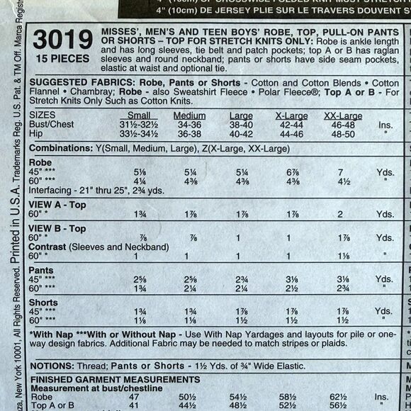 McCalls 3019 Sewing Pattern Unisex Xmas Pajamas Robe Sleepwear Sz XL-XXL B42-48 - Picture 2 of 5